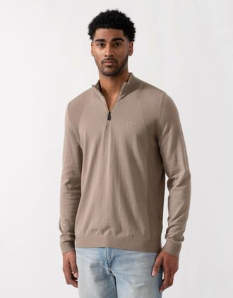 HUGO BOSS Mens BOSS Green Momentum-Lite Mens 1/4 Zip Funnel Neck Jumper - Light/Pastel Green 334 - Tan - Size: 38
