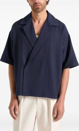 Manière De Voir Abel Boxy overhemd met krijtstreep en dubbele rij knopen - Blauw