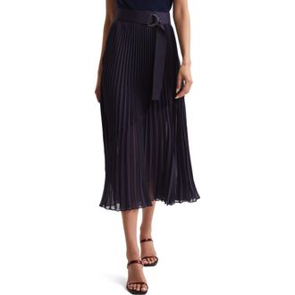 Reiss Anya Pleat Belted Midi Skirt in Grape at Nordstrom, Size 2