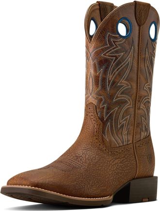Ariat Mens Sport Sidebet Wide Square Toe Western Boots in Toasted Grain Dark Tan Leather, D Medium Width, Size 10.5, by Ariat