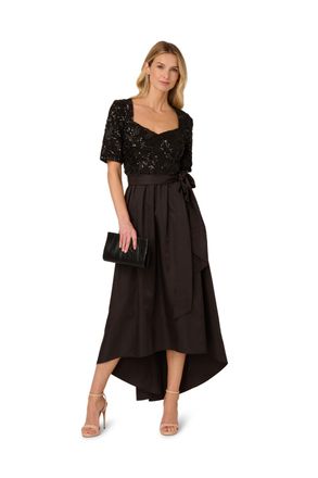 Adrianna Papell Womens Studio Sequin Combo Taffeta Gown - Black - Size 12 UK