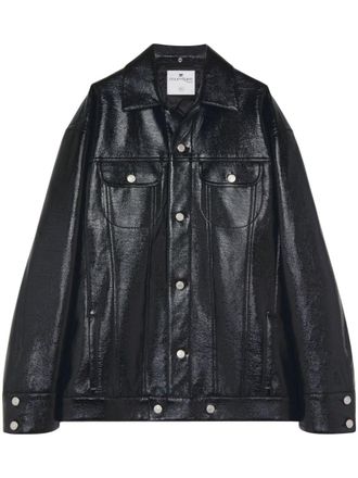 Courr&egrave;ges shine-effect biker jacket - Black