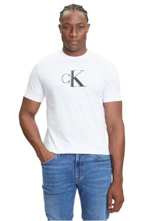 Calvin Klein Mens Short Sleeve Centre Monogram Classic Cotton T-Shirt, White (Brilliant White), XL