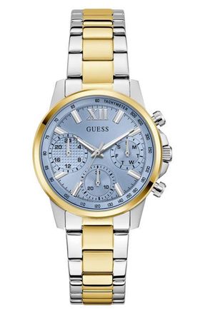 Guess Two-Tone Multifunction Bracelet Watch, 36mm in Ice Blue at Nordstrom