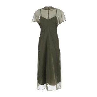 Federica Tosi Midi Dresses, female, Green, Size: L Sheer Crewneck Midi Dress
