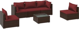 vidaXL Set Muebles De Jard&iacute;n 6 Piezas Y Cojines Rat&aacute;n Sint&eacute;tico Marr&oacute;n Vidaxl