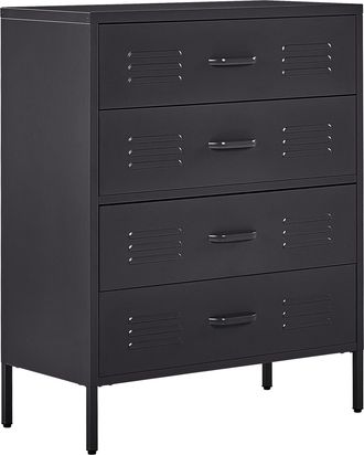 Beliani Beliani - C&oacute;moda De Metal Negro 80 X 40 Cm 4 Cajones Almacenaje Industrial Enago
