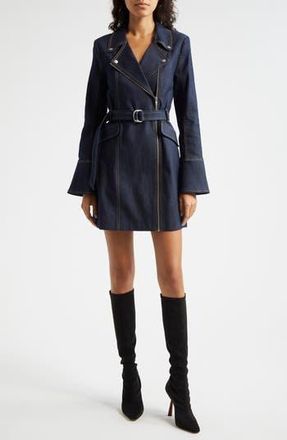 Cinq &agrave; Sept Evie Moto Long Sleeve Denim Minidress in Indigo at Nordstrom Rack, Size 14