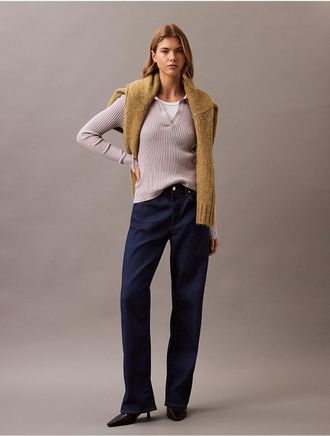 Calvin Klein Jeans Calvin Klein Womens Smooth Cotton Rib Long Sleeve Polo Sweater - Grey - XL