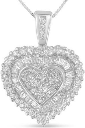 House of Brilliance 10K White Gold 1 cttw Multi Cut 1 cttw Diamond Heart Pendant Necklace at Nordstrom