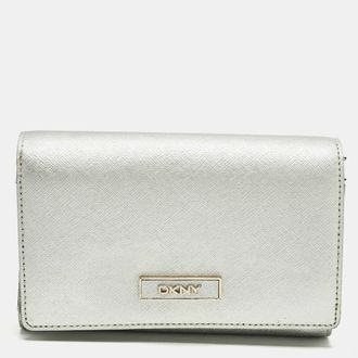 DKNY Dkny Logo Flap Silver Leather Wallet