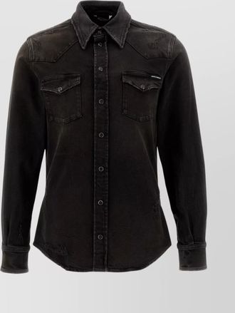 Dolce & Gabbana denim shirt with stretch and distressed effect