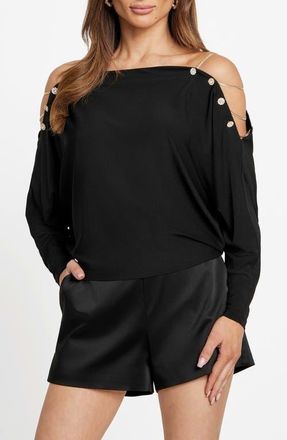 Marciano Adri Off the Shoulder Knit Top in Jblack-Black at Nordstrom, Size X-Small