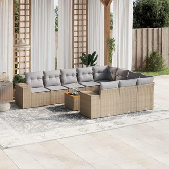 vidaXL Set De Sof&aacute;s De Jard&iacute;n 11pzas Con Cojines Rat&aacute;n Sint&eacute;tico Beige Vidaxl