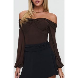 Princess Polly Babette Off the Shoulder Bodysuit in Brown at Nordstrom Rack, Size 8