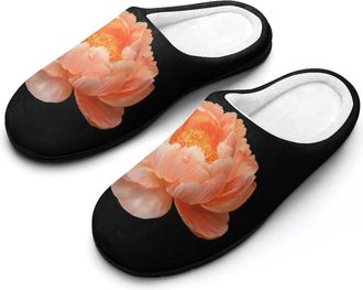 Generic Peony Flower Fashion Cotton Slippers for Women Memory Foam House Slippers Non-Slip House Bedroom Shoes