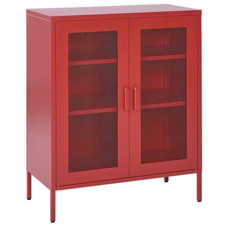 Beliani Aparador De Metal Rojo 2 Puertas Estantes Almacenaje Oficina Casa Wakatipu