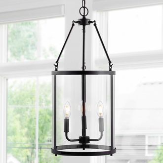 Jonathan Y Designs Kinsley 12 3-Light Industrial Farmhouse Iron/Glass LED Pendant