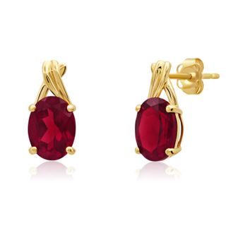 MAX + STONE 14k Yellow or White Gold 8x6mm Gemstone Twist Oval Drop Stud Earrings