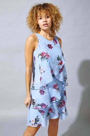 Roman Floral Spot Chiffon Layer Dress