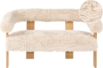 Beliani Sof&aacute; 2 Plazas Retro Sal&oacute;n Tapizado De Pelo Sint&eacute;tico Patas De Madera Blanco Crema Y Marr&oacute;n Claro Ilbro