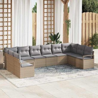 vidaXL Vidaxl - Conjunto De Sof&aacute; De Jard&iacute;n Con Coj&iacute;n 10 Pcs Beige, Gris Claro