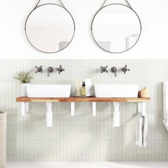 Berkfield Home Elegant Basin Shelf Wall Mounted Steel & Solid Wood Acacia in Brown