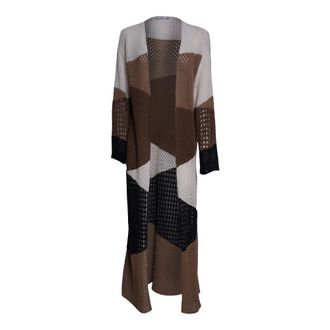 Akep Long Knitwear, female, Multicolor, Size: XS Long Open-knit Cardigan