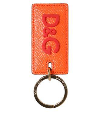 Dolce & Gabbana Oranje Kalfsleren Logo Metaalringen Sleutelhanger