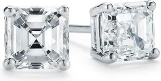 Pompeii3 VS 1 1/4 Ct Asscher Cut Solitaire Moissanite Studs Womens Earrings White Gold