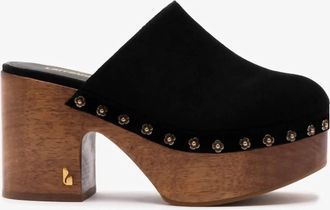 Larroude Womens Miso Wooden Clog In Black Suede