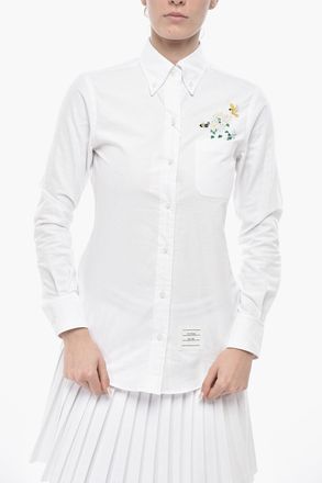 Thom Browne Camicia Button-down in Cotone Hopsack con Ricamo Thom Browne