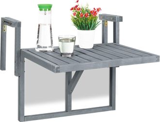 Relaxdays Mesa Balc&oacute;n Plegable, Mesita Auxiliar Para Colgar De Barandilla, Altura Regulable, 55x70x65 Cm, Madera, Gris - Relaxdays