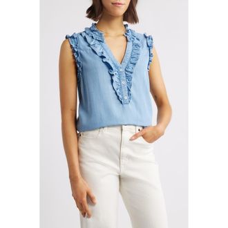 Wit & Wisdom Ruffle Accent Sleeveless Top in Light Blue at Nordstrom, Size X-Small