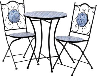 Wanderlust Deco Conjunto mesa y 2 sillas de forja azul d60x75h/d38x46-90h