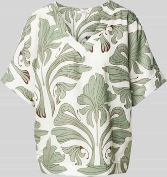 Zabaione Blusenshirt mit V-Ausschnitt in Khaki, Größe S