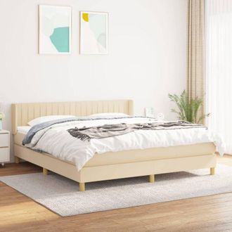 vidaXL Cama Box Spring Con Colch&oacute;n Tela Color Crema 160x200 Cm Vidaxl