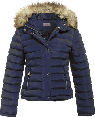 SS7 Womens Padded Winter Quilted Fur Parka Jacket, Sizes 8 to 16 (14, Navy)