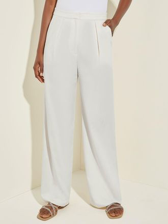 Misook Tailored Wide Leg Stretch Twill Pant, White
