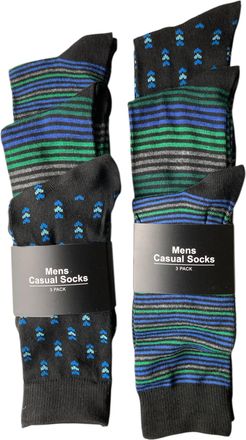 Generic Mens Casual Cotton Rich Socks, Pack of 6, Striped and Pattern Design, Size 6-11, Black Multi-Colour