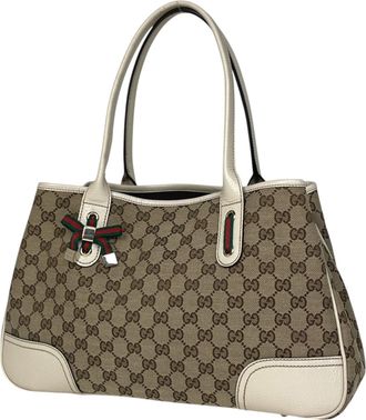 Gucci Sherry Line Beige Gg Canvas Leather Shoulder Bag Tote Bag (Pre-Owned)