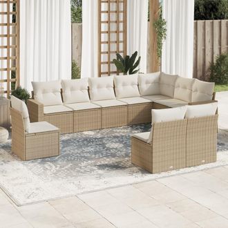 vidaXL Juego De Sof&aacute;s Jard&iacute;n Con Cojines Beige 10 Pzas Rat&aacute;n Sint&eacute;tico Vidaxl