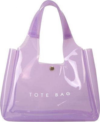Generic Shoulder Bag for Women Magnetic Closure Clear Tote Bag PVC Large Capacity Handbag Storage Pouch Shopping Bag for Work Travel (Purple)