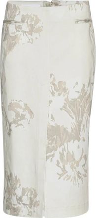 Remain Stijlvolle Bloemen Midi Rok - Dames - Midirokken - Beige - S - Katoen - Rokken