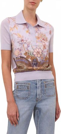 Zimmermann Luna Printed Silk Polo Top In Lilac/print