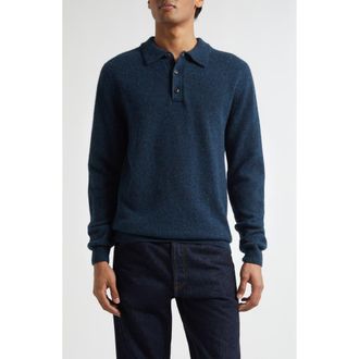 Sunspel Lambswool Polo Sweater in Dark Petrol Twist at Nordstrom, Size Xx-Large