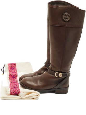 Tory Burch Double-T buckle leather boots - Marrone