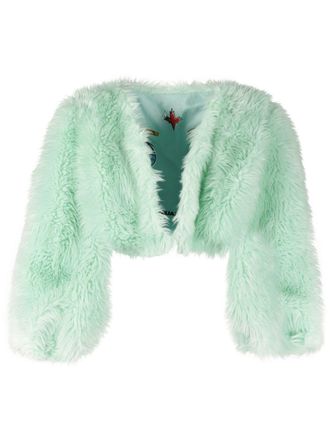 Dsquared2 faux-fur cropped jacket - women - Polyester/Wool/Cotton/Modacrylic/Polyester - 42 - Green
