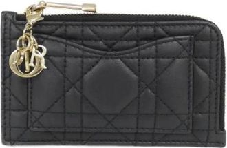 Dior Pre-owned Wallets, female, Black, Size: ONE SIZE Pre-owned Lady Dior Cosmos Lambskin Coin Case