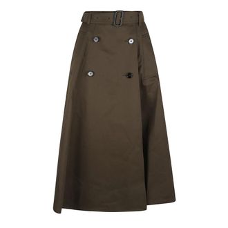 Burberry Midi Skirts, female, Green, Size: 2XS Gabardine Trench Midi Skirt